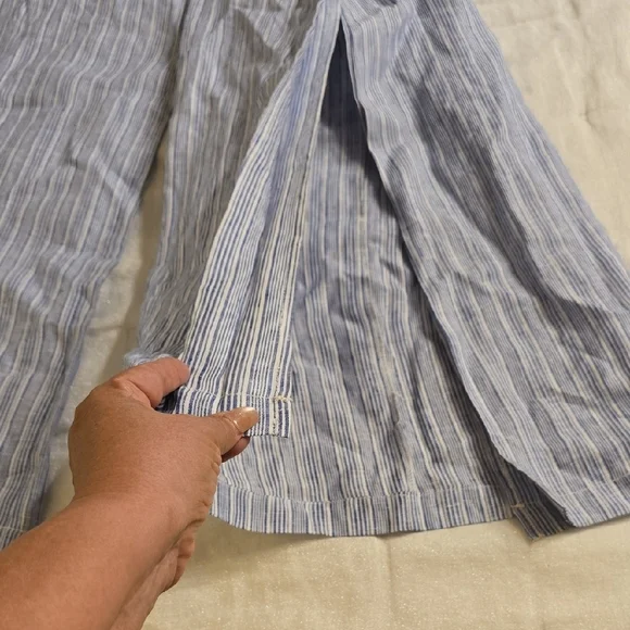 Anthropologie Elevenses Wide-Leg Pants in Light Blue and White Linen Size 6 - Picture 13 of 16